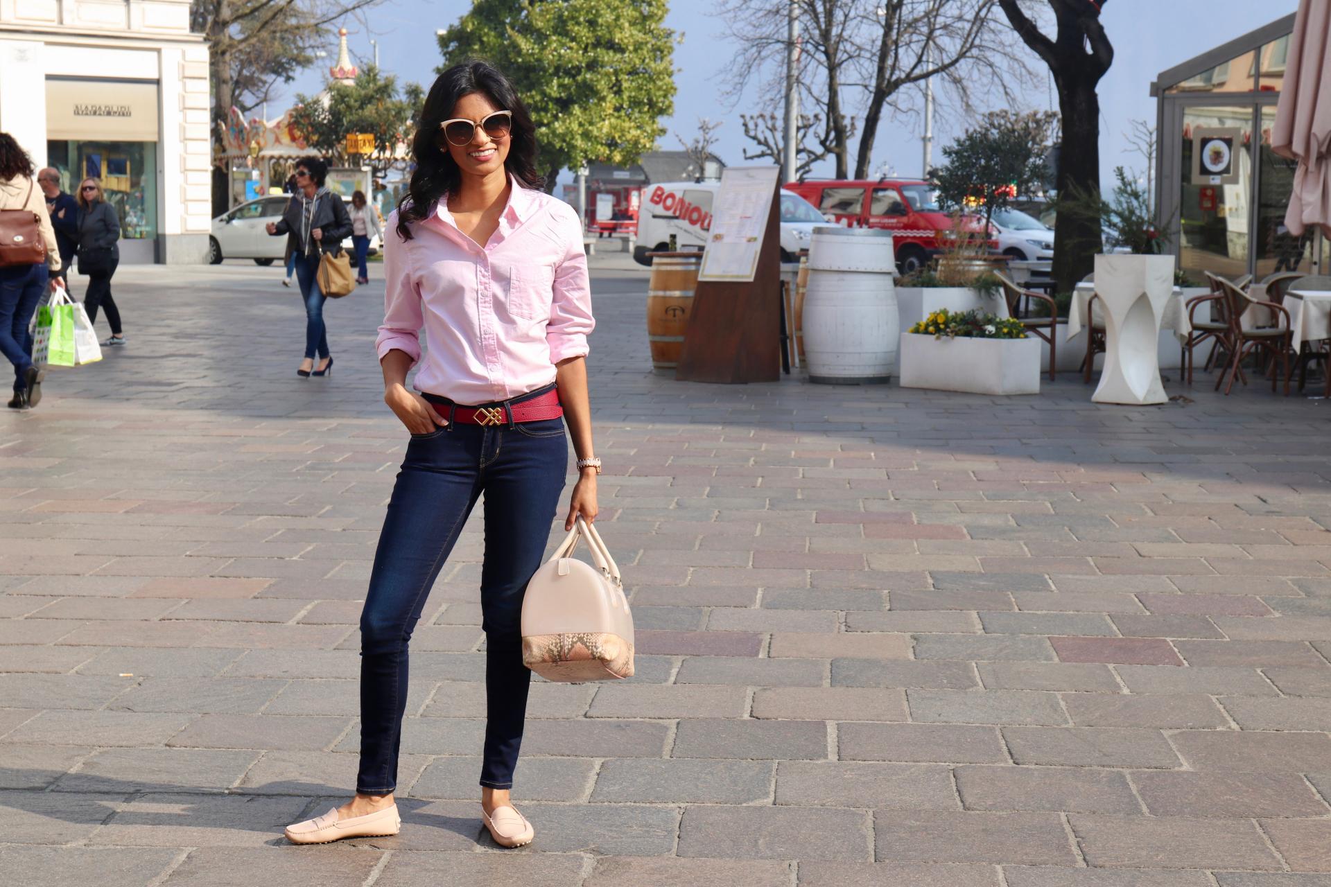Pink oxford shirt outfit